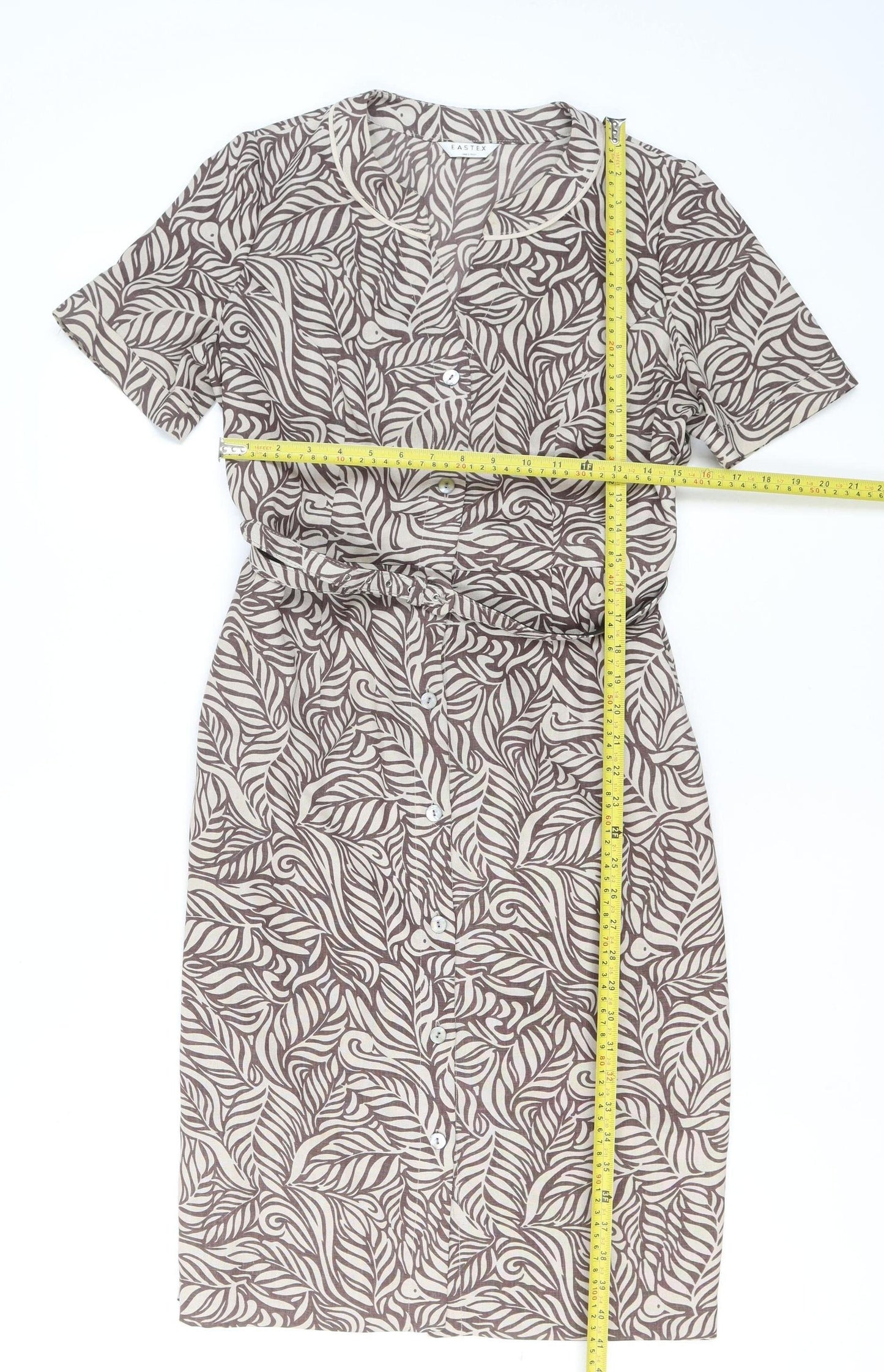 Eastex Women Brown Floral Shirt Dress Size 12 Short Sleeve Knee Length