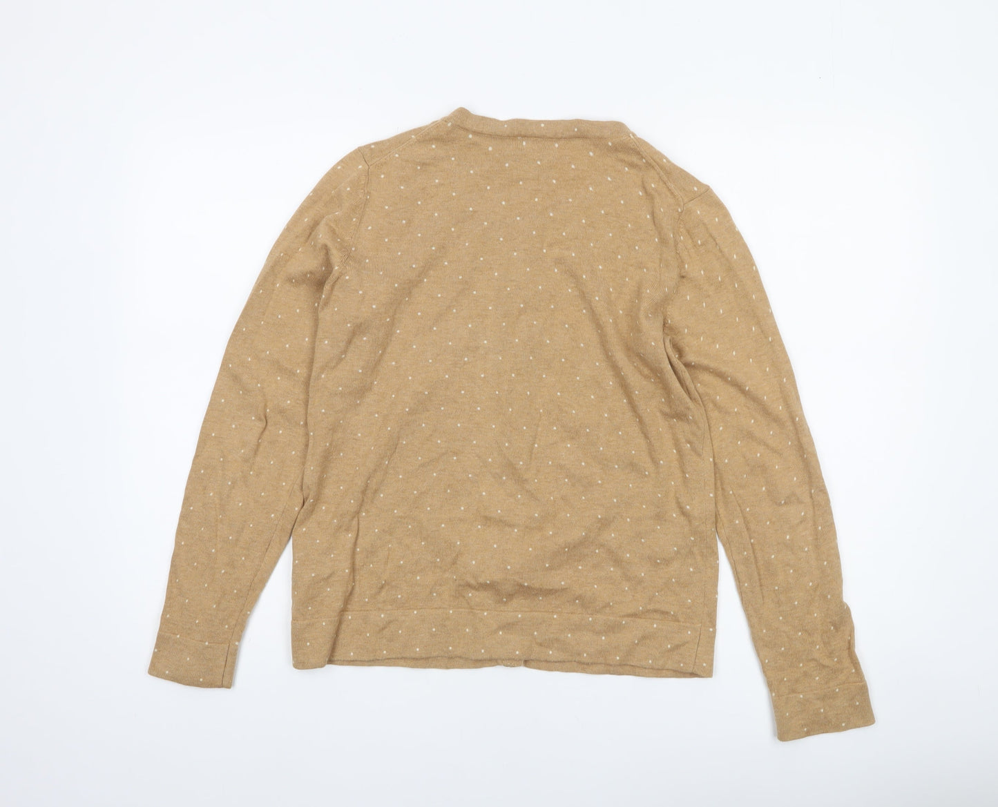 Tommy Hilfiger Women Beige Cardigan M 100% Cotton Polka Dot Knit