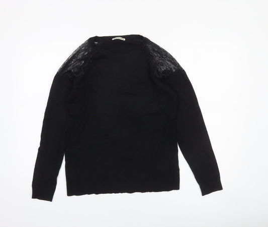 Whistles Womens Black Lace Shoulder Crew Neck Jumper Size 10