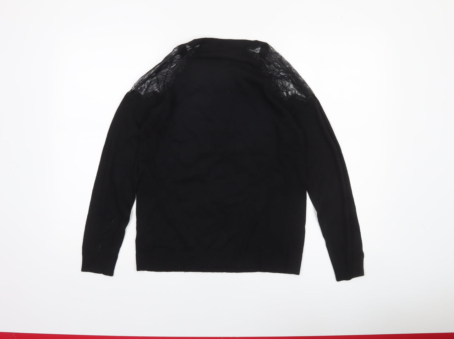 Whistles Womens Black Lace Shoulder Crew Neck Jumper Size 10