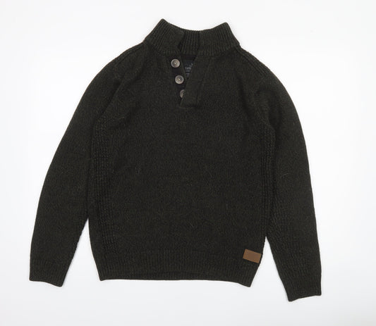 Threadbare Men’s Green Wool Blend Henley Jumper Size S Long Sleeve