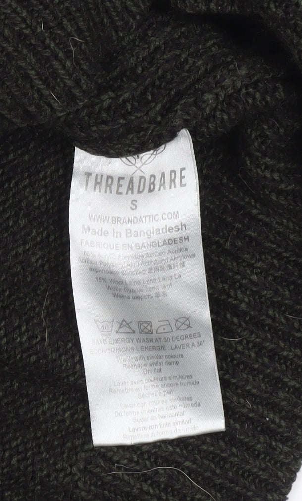 Threadbare Men’s Green Wool Blend Henley Jumper Size S Long Sleeve