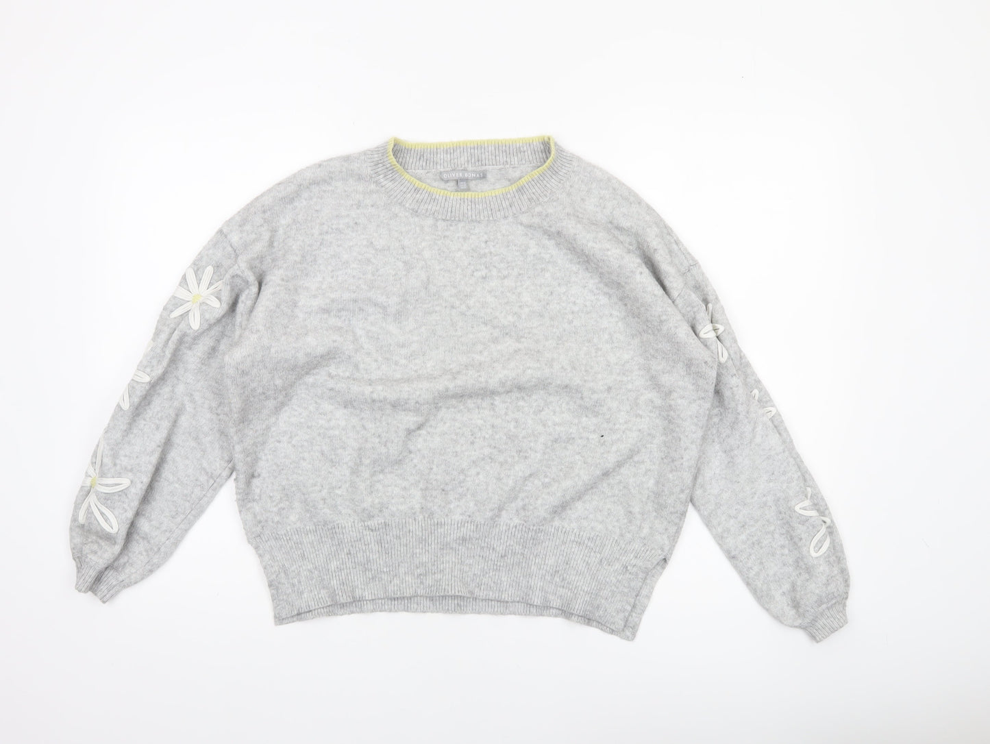 Oliver Bonas Women’s Grey Wool Blend Crew Neck Floral Jumper Size 14