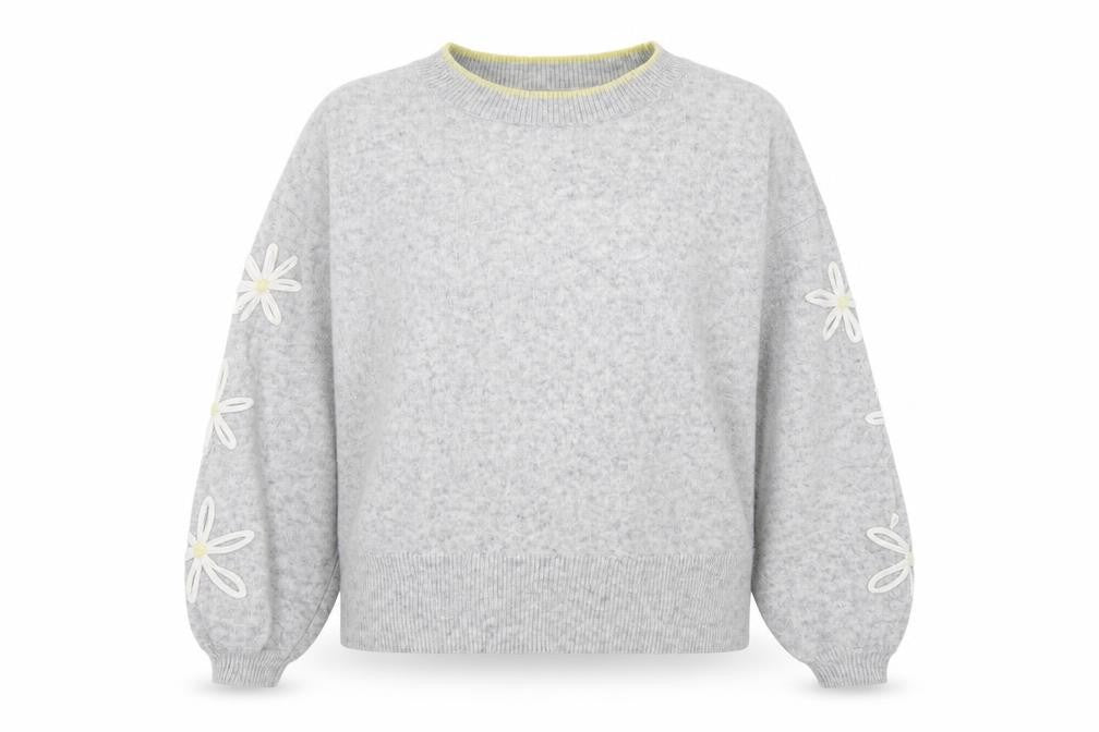 Oliver Bonas Women’s Grey Wool Blend Crew Neck Floral Jumper Size 14