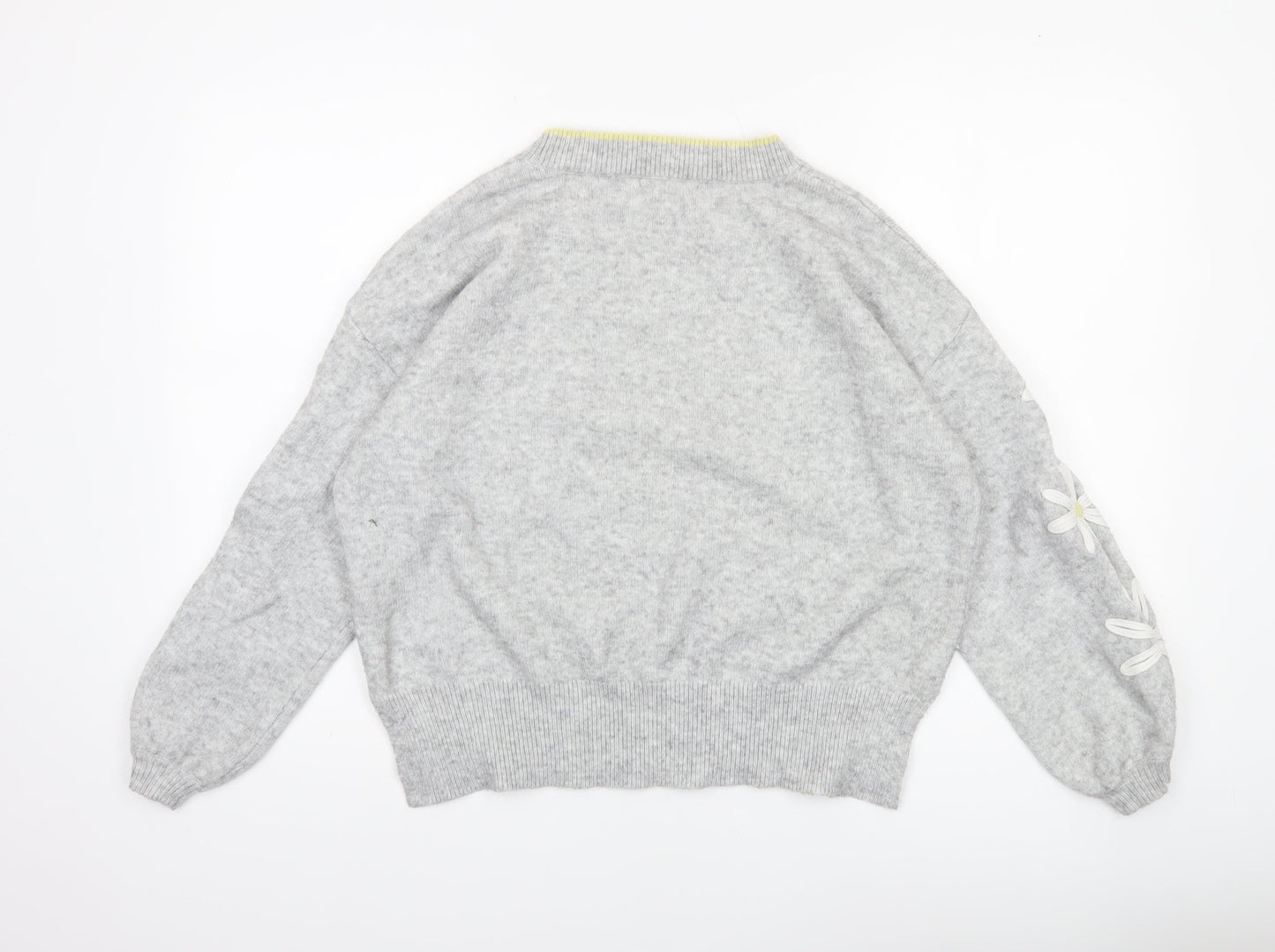 Oliver Bonas Women’s Grey Wool Blend Crew Neck Floral Jumper Size 14