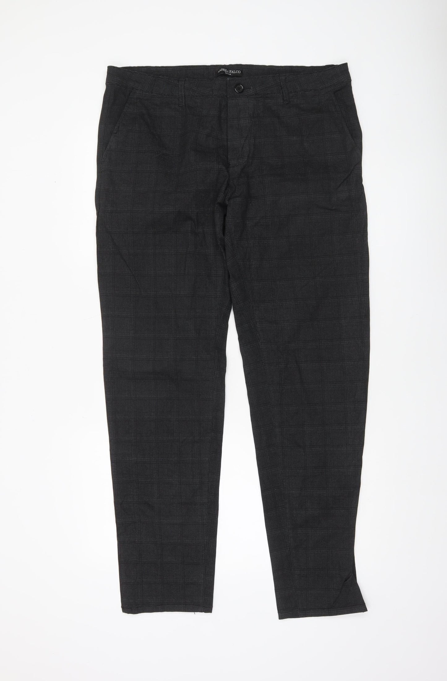 Andrea Falco Men's Black Check Slim Fit Chino Trousers Size 38