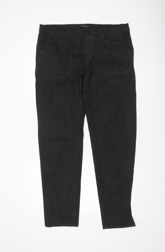 Andrea Falco Men's Black Check Slim Fit Chino Trousers Size 38