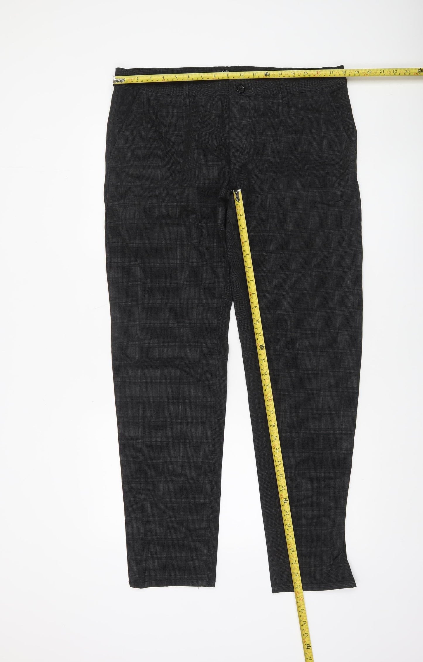 Andrea Falco Men's Black Check Slim Fit Chino Trousers Size 38