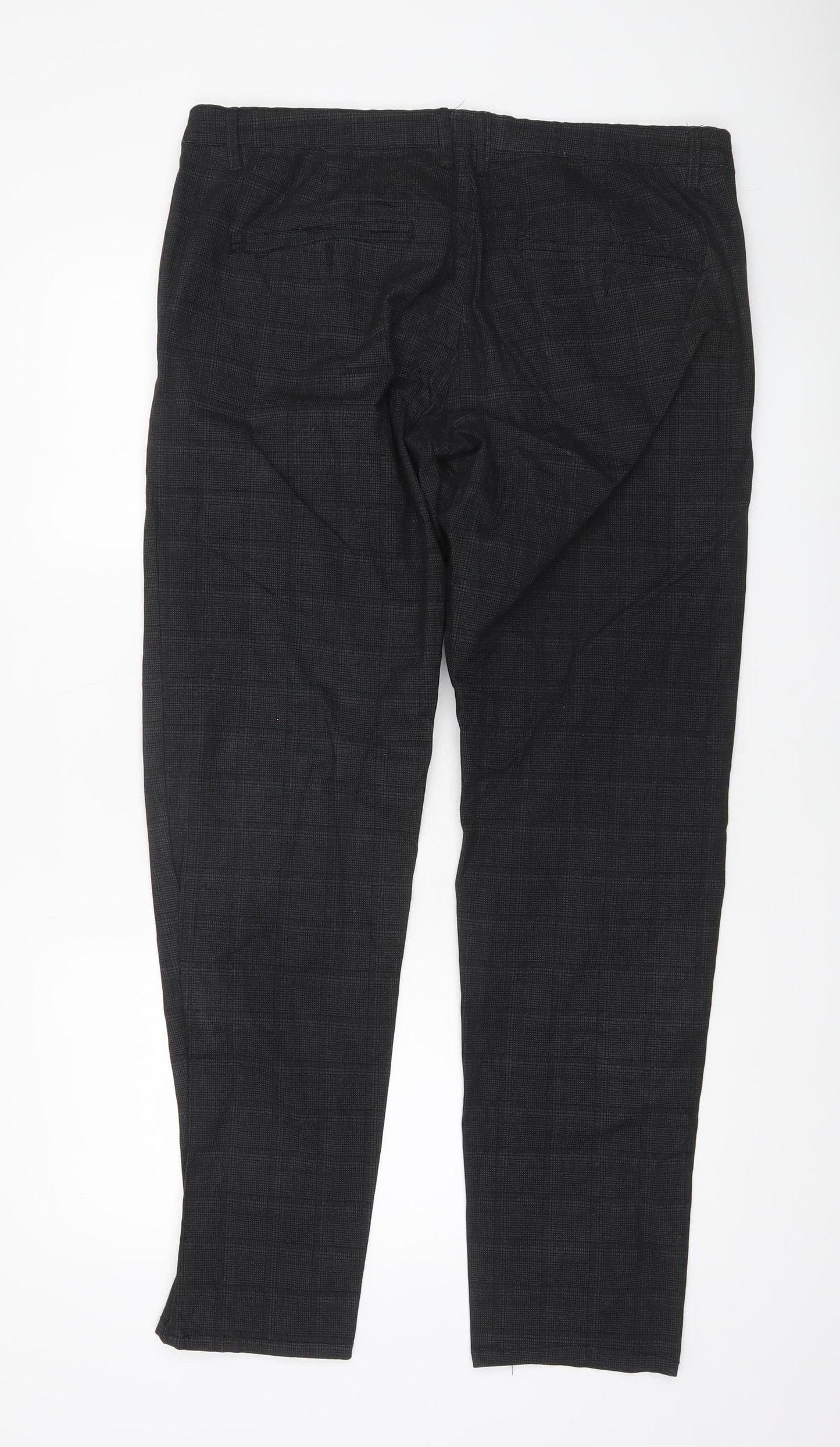 Andrea Falco Men's Black Check Slim Fit Chino Trousers Size 38