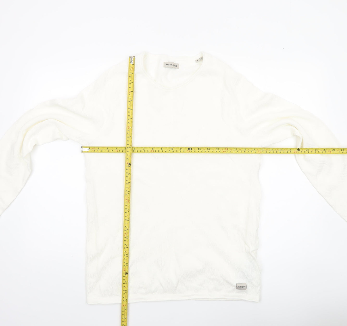 Jack & Jones Men's White Long Sleeve Regular Fit Cotton Top L
