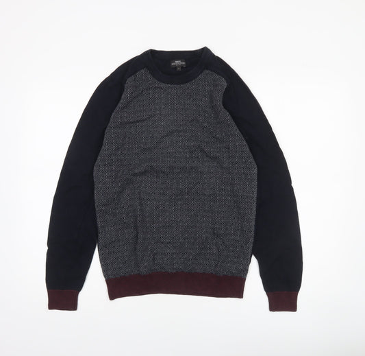 Next Men's Blue Geometric Cotton Crew Neck Jumper Medium