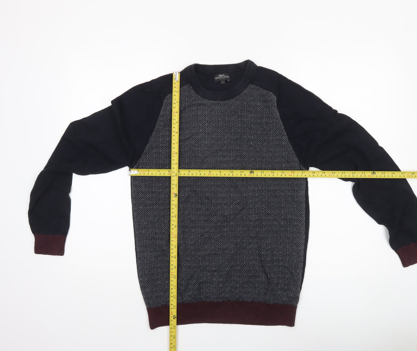 Next Men's Blue Geometric Cotton Crew Neck Jumper Medium