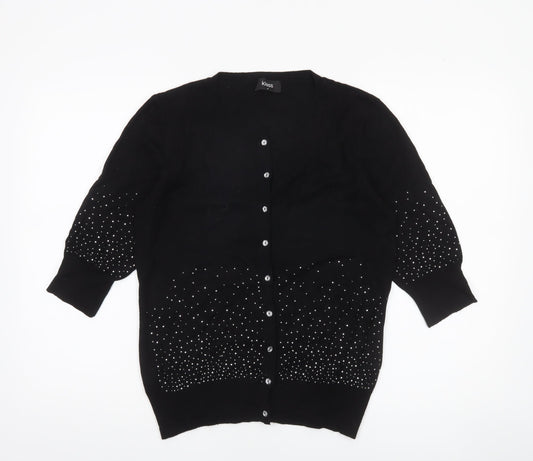 Klass Women’s Black Beaded Cardigan Medium Viscose Knit 3/4 Sleeve