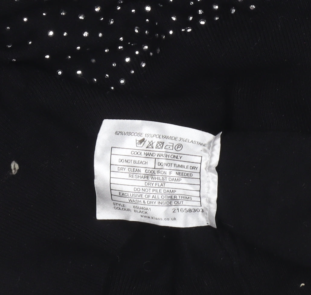 Klass Women’s Black Beaded Cardigan Medium Viscose Knit 3/4 Sleeve
