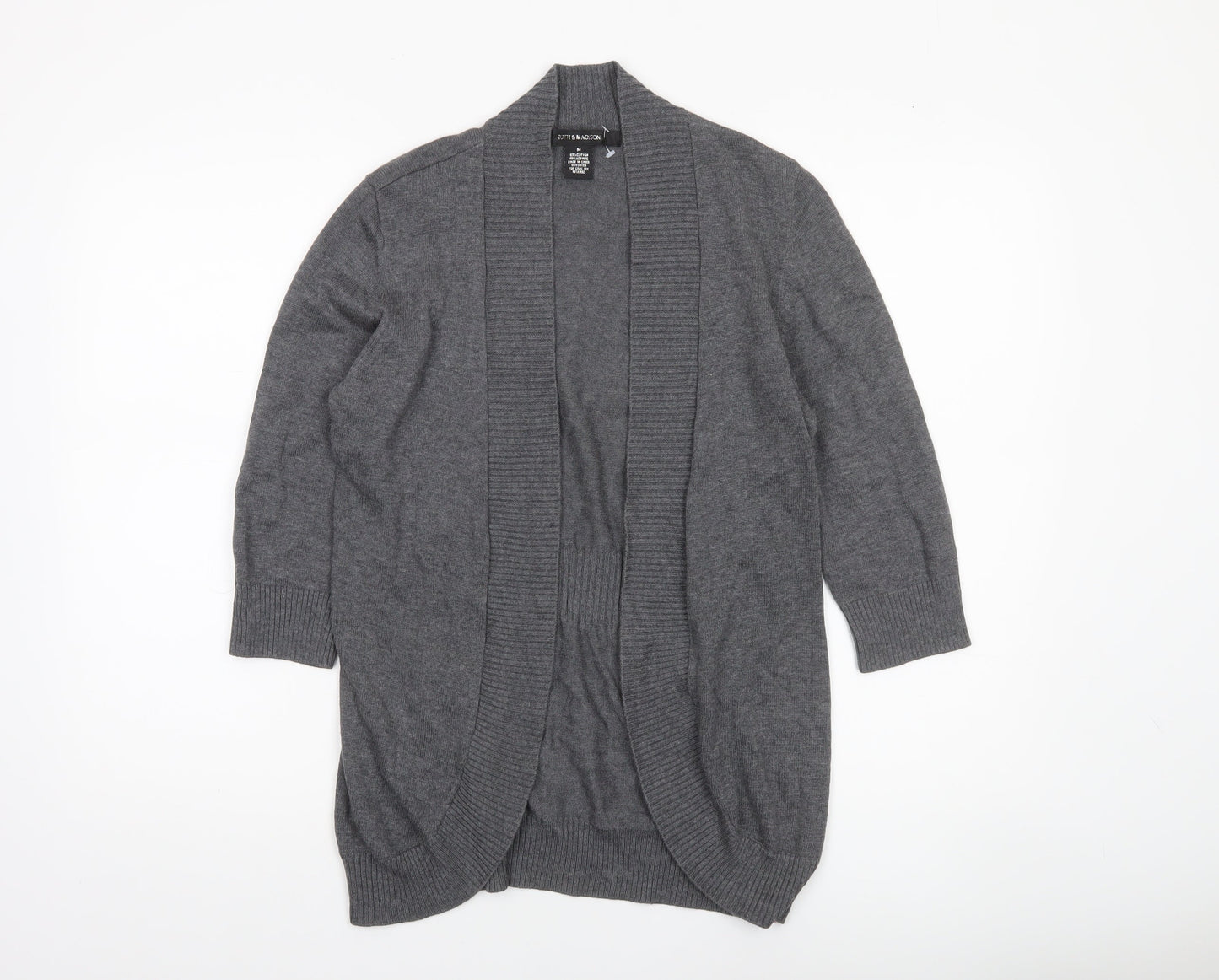 8th & Madison Women's Grey Knit Open Cardigan M 3/4 Sleeve
