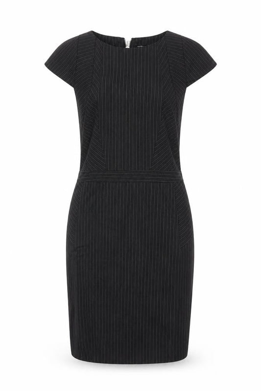 Warehouse Women Black Pinstripe Sheath Dress UK 10 Short Sleeve Workwear