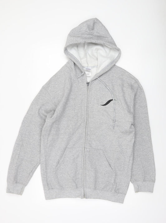 Gildan Men's Grey Full Zip Hoodie Medium Heavyweight Gym Member Sweatshirt