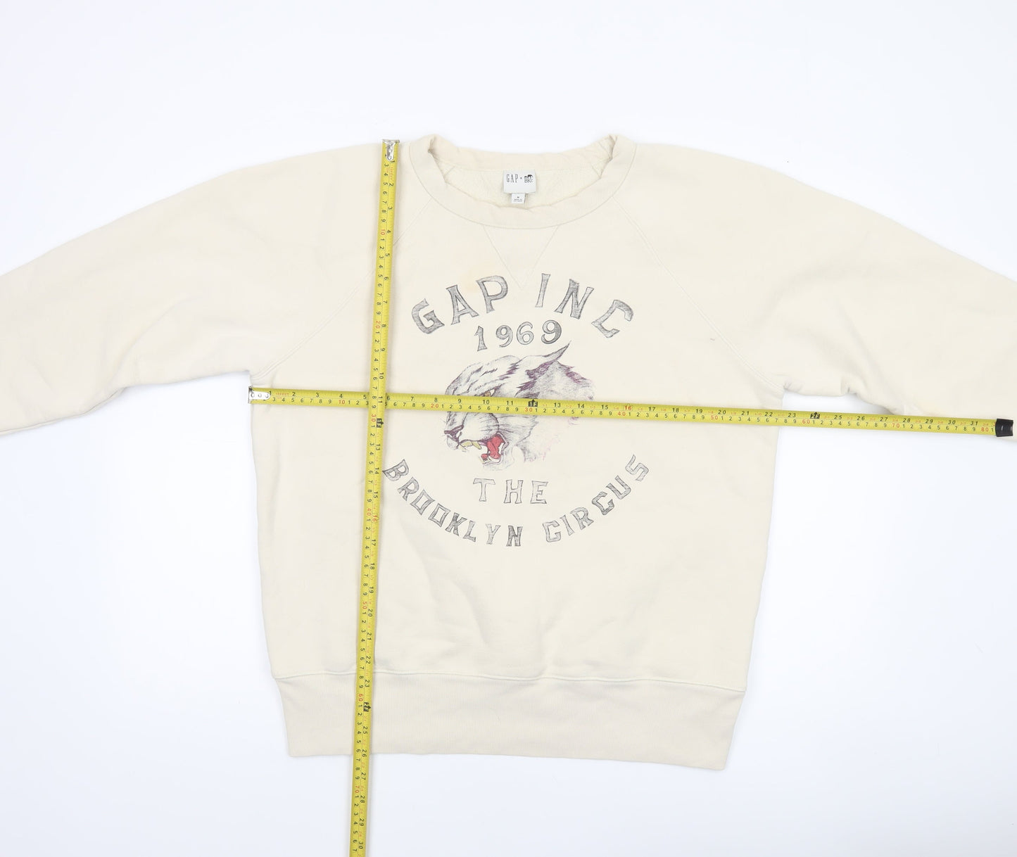 GAP Men Beige Graphic Pullover Sweatshirt M Regular Crew Neck