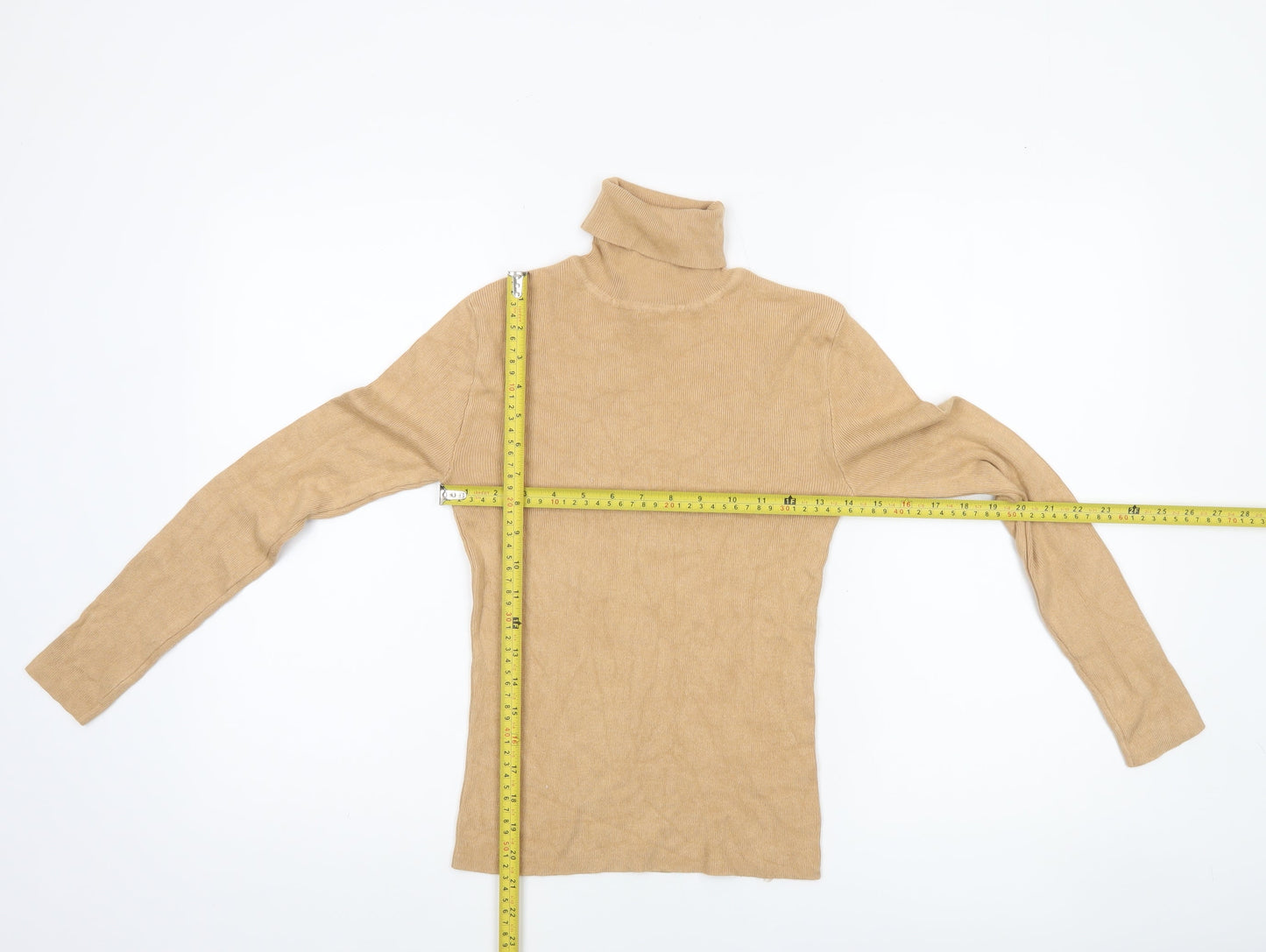 Primark Women Beige Roll Neck Ribbed Knit Jumper Size S