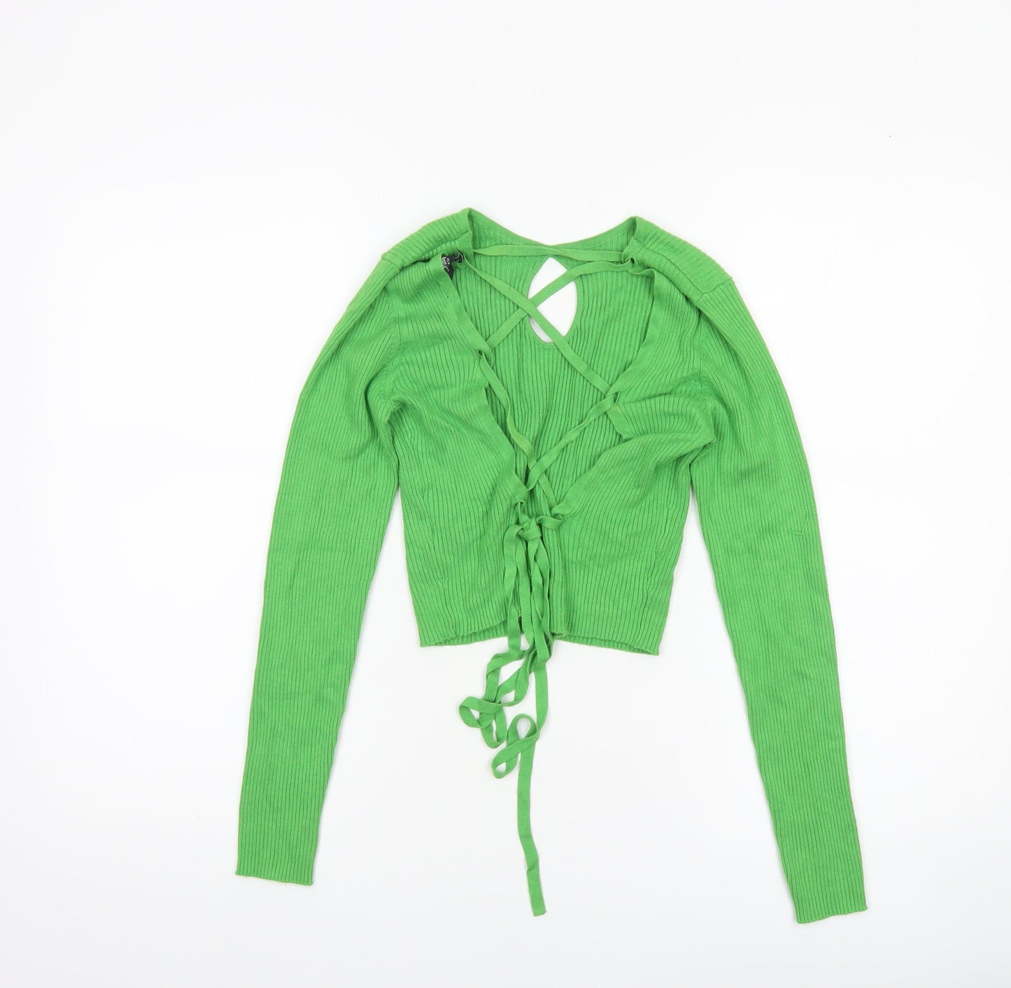 Miss Selfridge Women's Green Ribbed Tie Front Cardigan UK 12