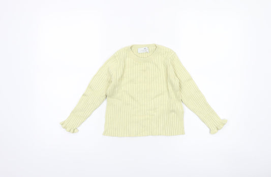 H&M Girls Yellow Ribbed Pullover Jumper UK 2-4 Years Viscose Blend Crew Neck