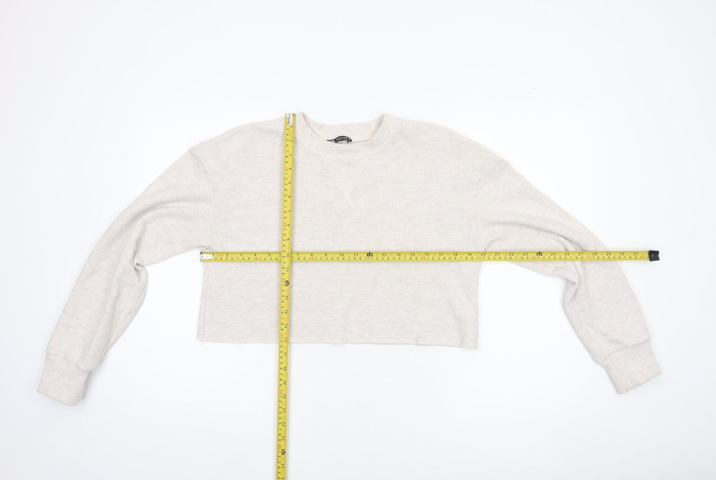 Zara Women Beige Cropped Long Sleeve Jersey T-Shirt Size S