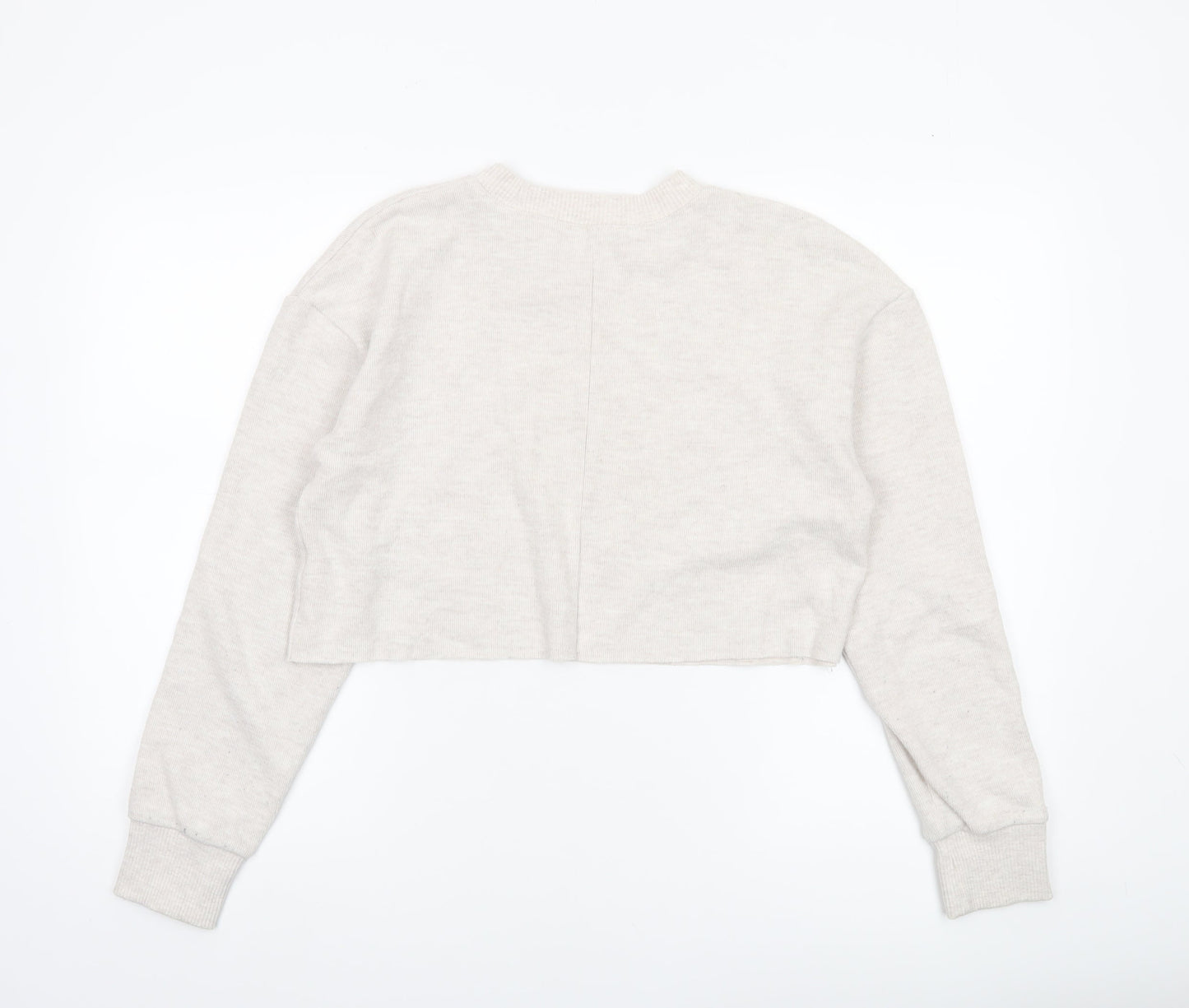 Zara Women Beige Cropped Long Sleeve Jersey T-Shirt Size S