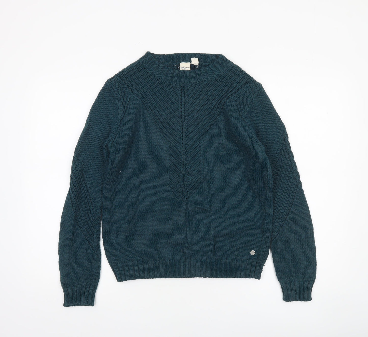 Roxy Womens Green XS Full Zip Knit Crew Neck Jumper