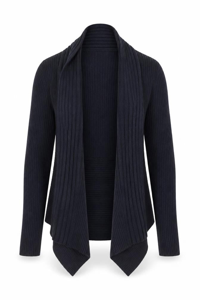 Fenn Wright Manson Women Black L Open Front Rib Knit Angora Cardigan