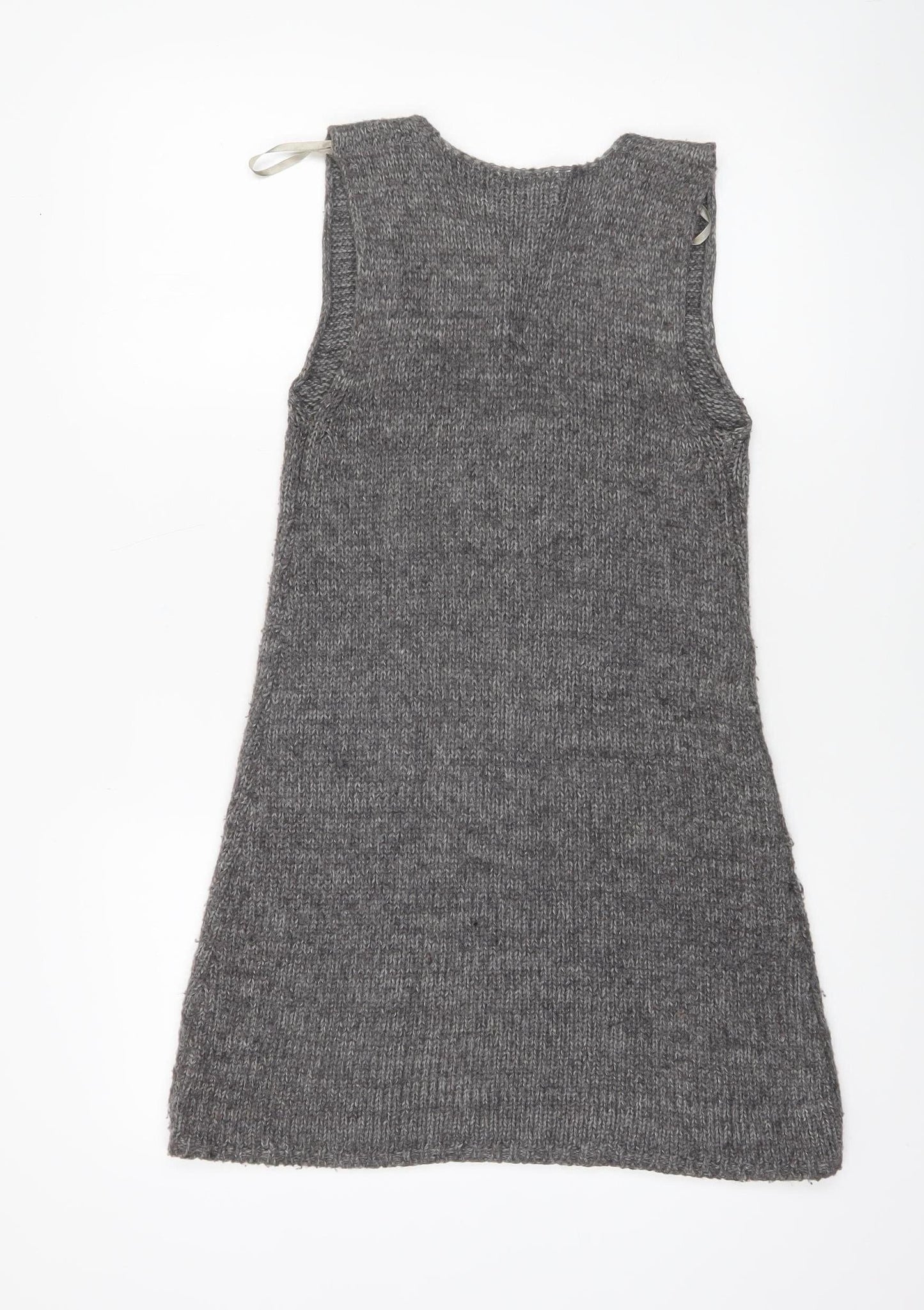 QED London Women’s Grey Cable-Knit Sleeveless V-Neck Jumper Dress Size 8