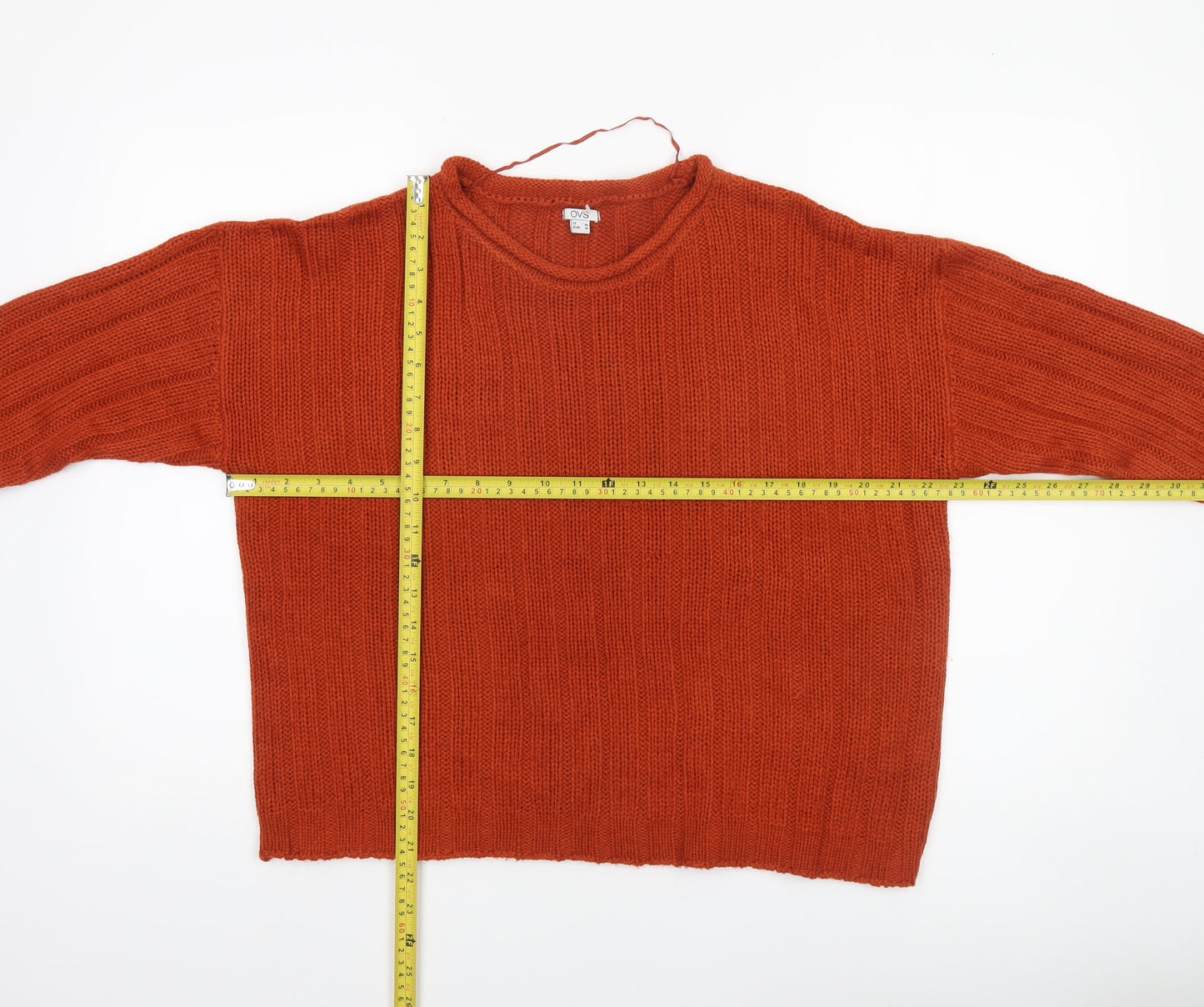 OVS Women’s Orange Chunky Knit Acrylic Jumper Size 12
