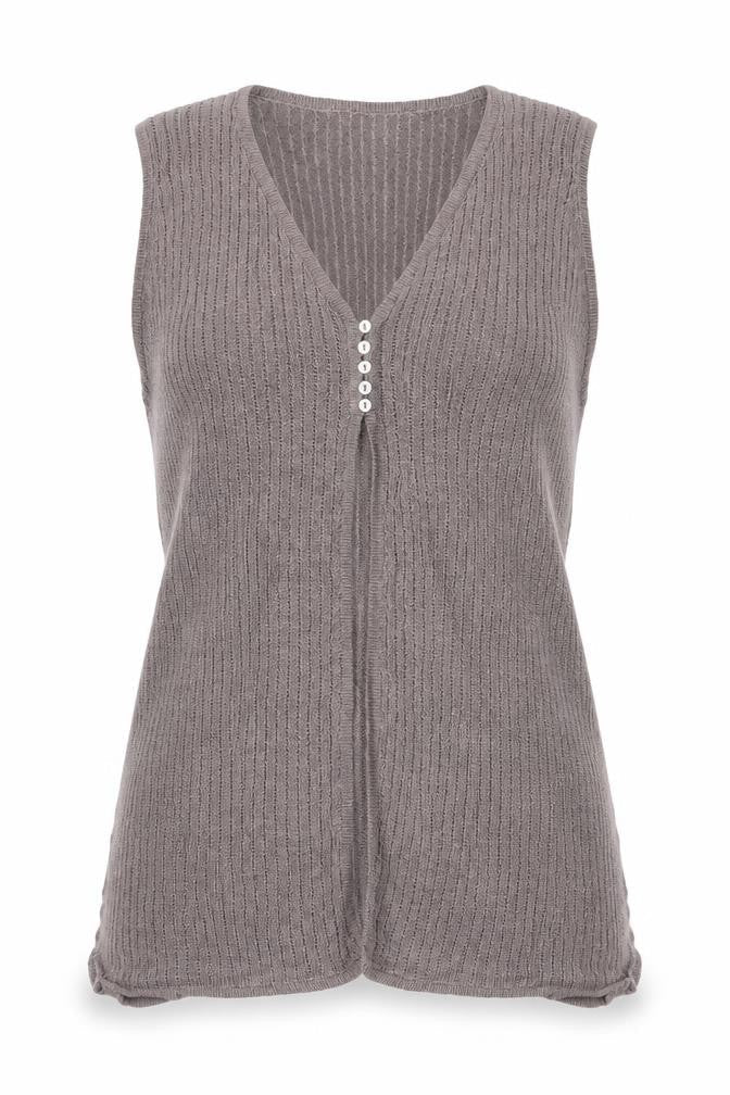 JO-Y-JO Women's Grey Linen Knit Sleeveless Vest S