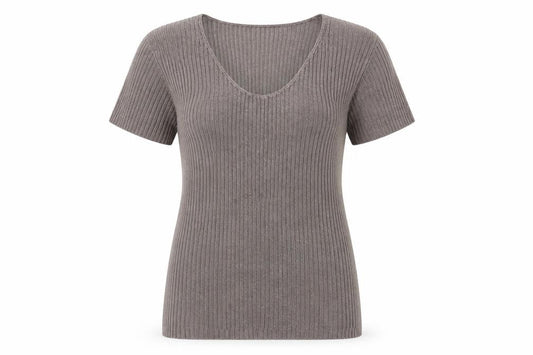 JO-Y-JO Women’s Brown Knit Short Sleeve Linen Rayon Top S/M