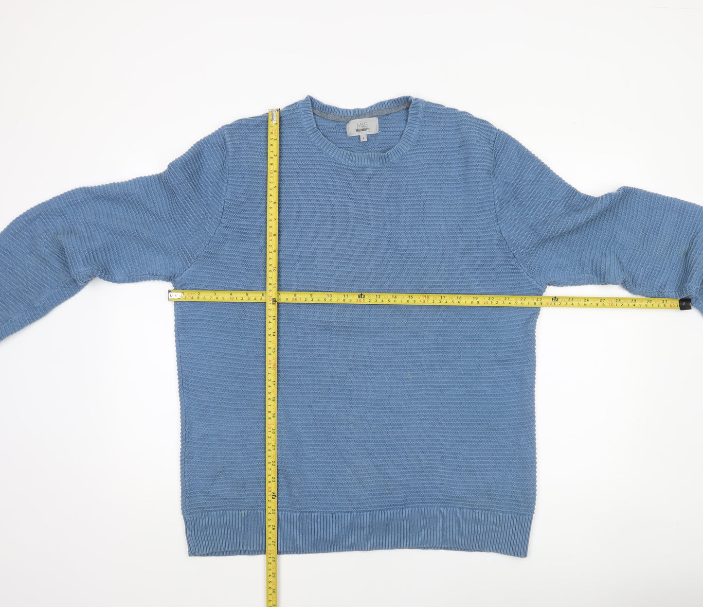 Marks and Spencer Men’s Blue Cotton Pullover Jumper L Tailored Fit