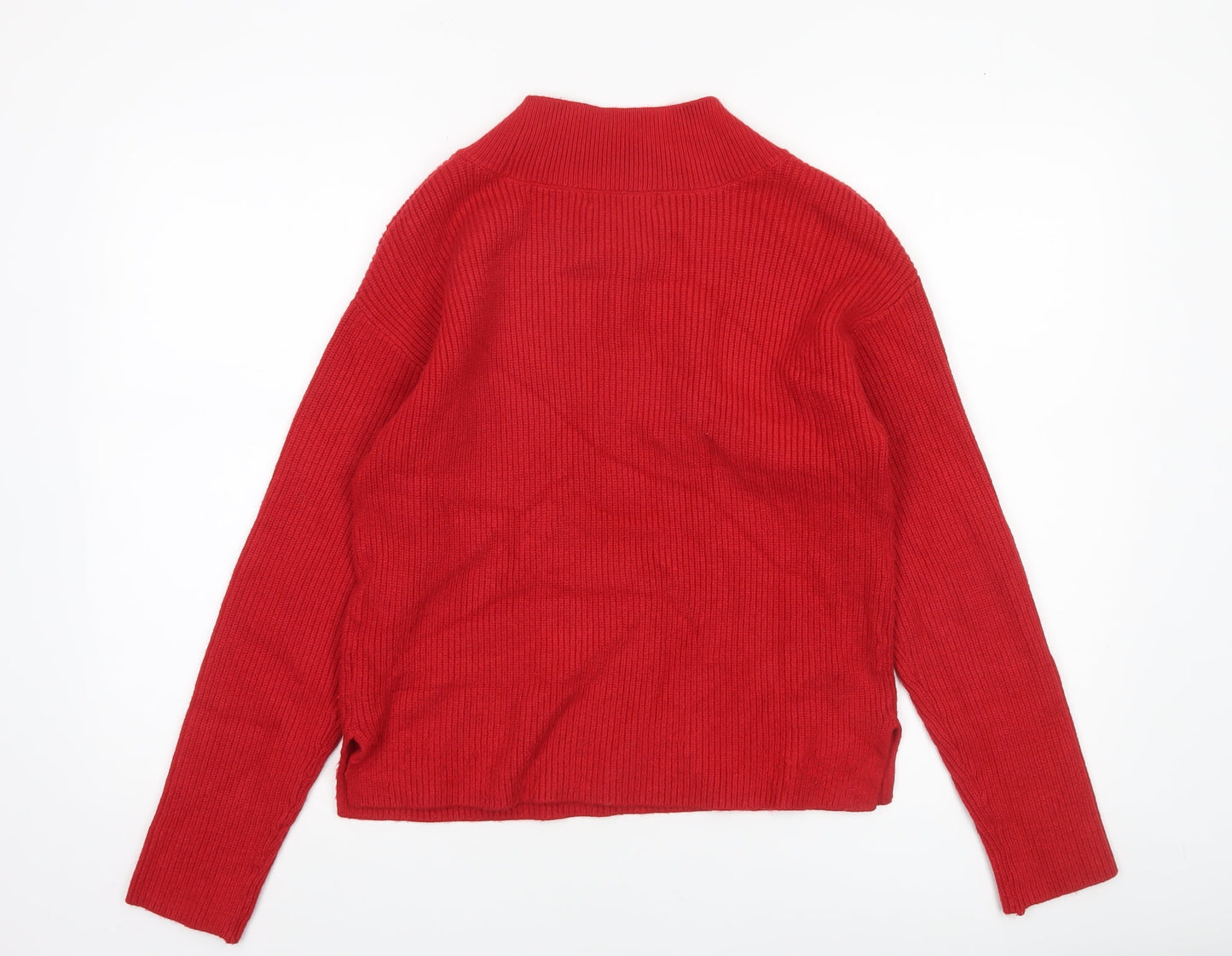 Marks and Spencer Women's Red V-Neck Ribbed Knit Jumper Size S