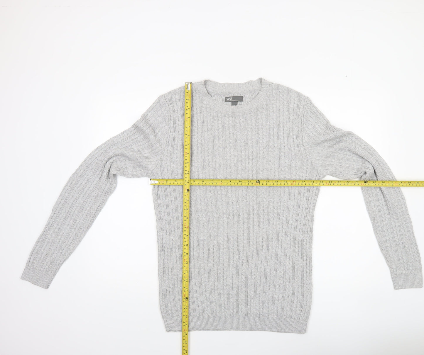 ASOS Men’s Grey Cable Knit Cotton Acrylic Pullover Jumper L