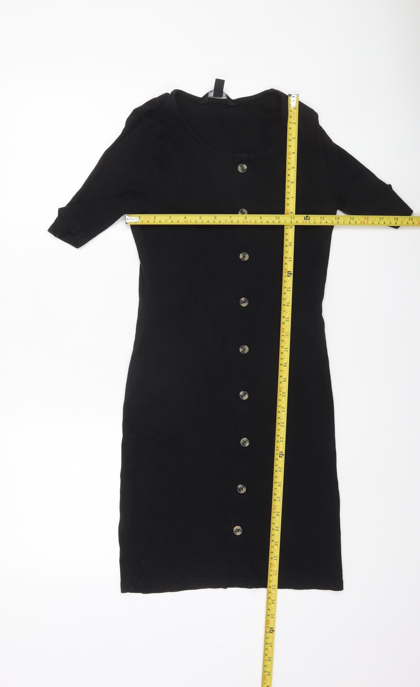 New Look Girls Black Button Front Stretch Shirt Dress 14-15 Years