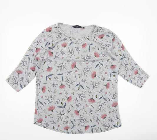 Isle Collection Women's Grey Floral 3/4 Sleeve Pullover Jumper Size M