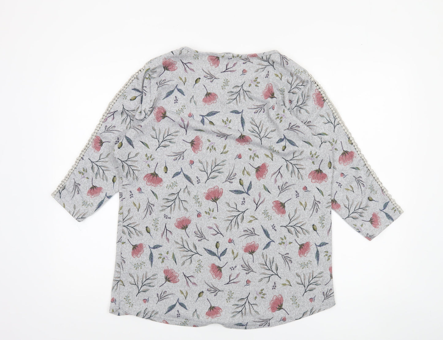 Isle Collection Women's Grey Floral 3/4 Sleeve Pullover Jumper Size M