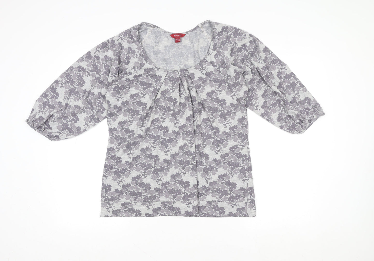 Monsoon Womens Grey Floral Tunic Blouse UK 16 3/4 Sleeve
