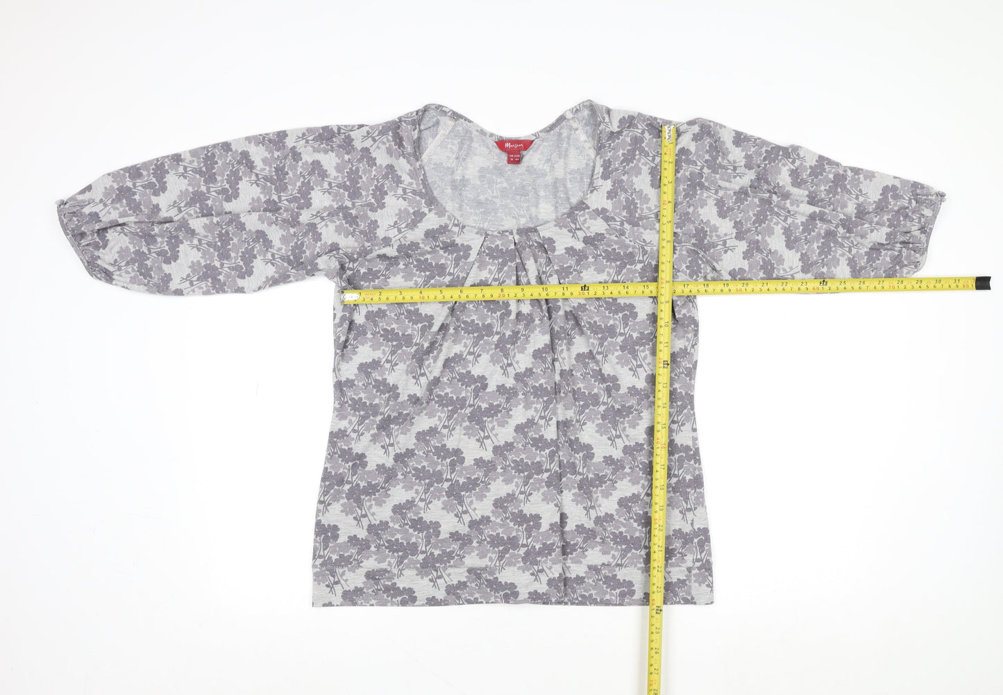 Monsoon Womens Grey Floral Tunic Blouse UK 16 3/4 Sleeve