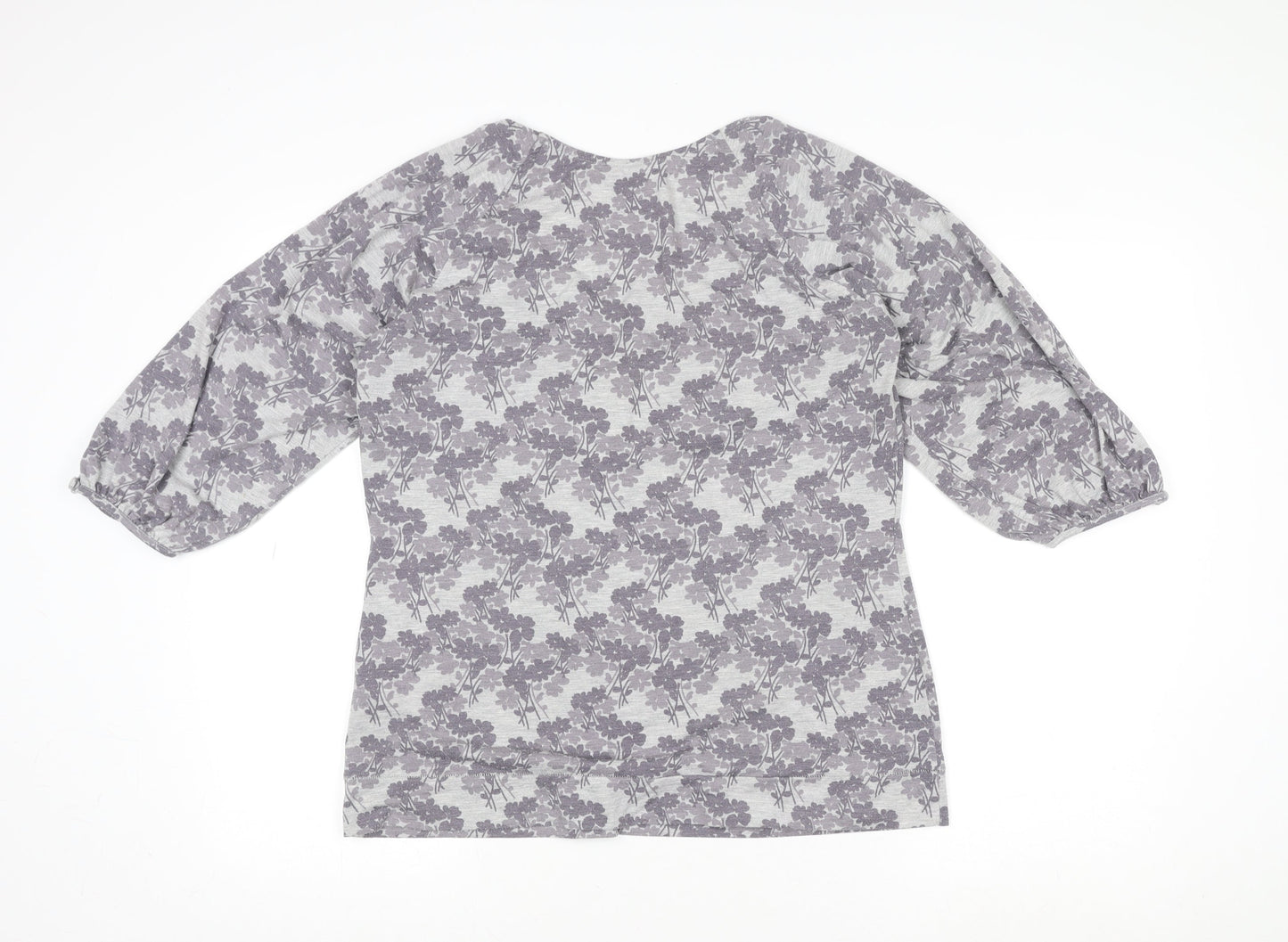 Monsoon Womens Grey Floral Tunic Blouse UK 16 3/4 Sleeve
