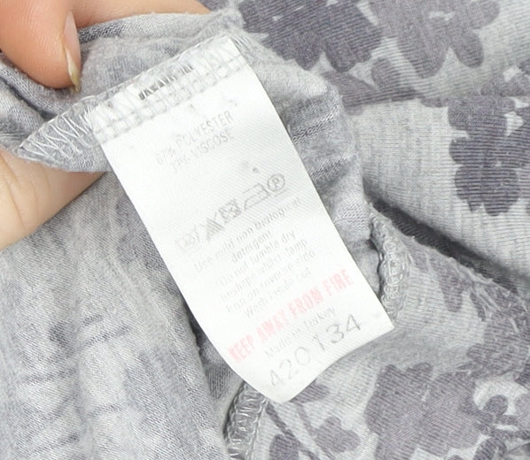 Monsoon Womens Grey Floral Tunic Blouse UK 16 3/4 Sleeve