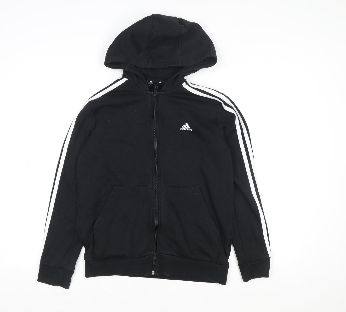 Adidas Boys Black 14 Years Track Jacket Hooded Zip Fleece