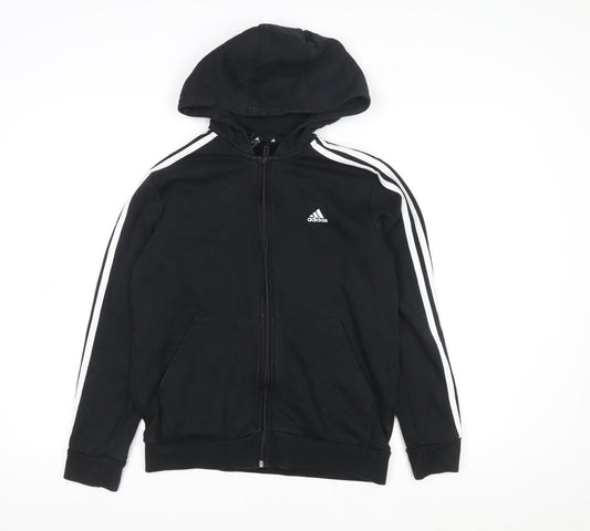 Adidas Boys Black 14 Years Track Jacket Hooded Zip Fleece