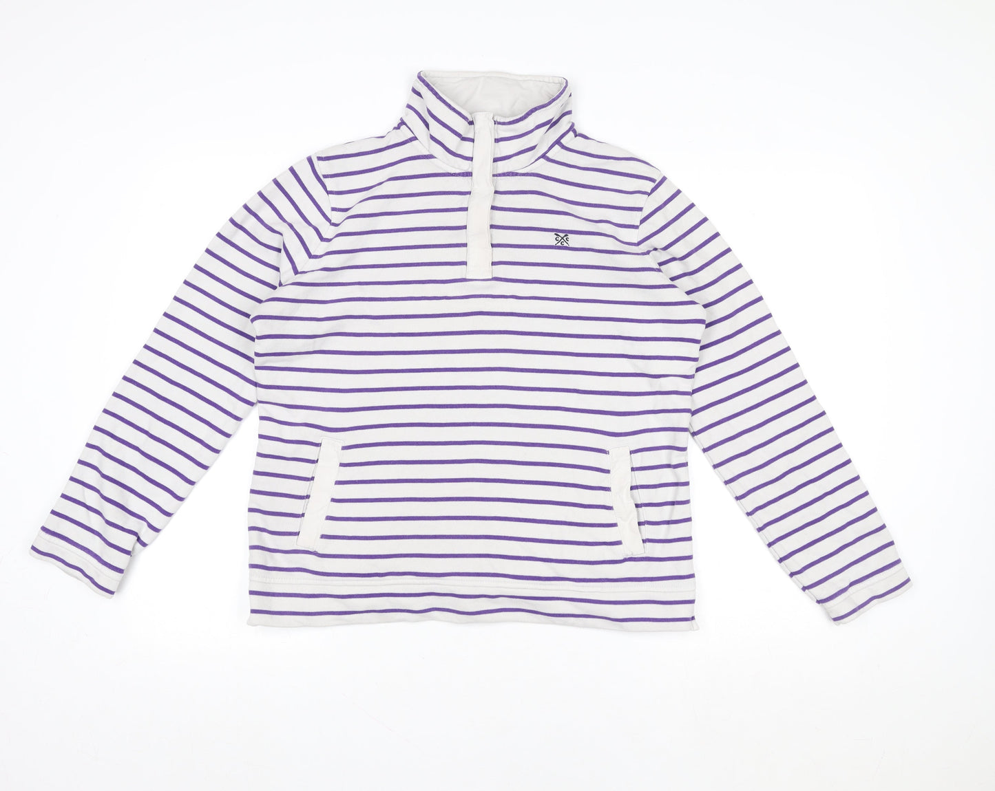 Crew Clothing Women’s White Purple Striped 1/2 Zip Sweatshirt Size 12