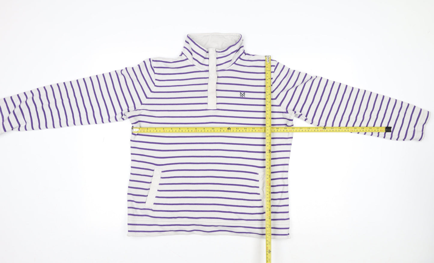 Crew Clothing Women’s White Purple Striped 1/2 Zip Sweatshirt Size 12