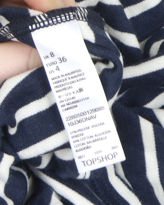 Topshop Women Blue Striped Fit & Flare Knee Length Dress Size 8
