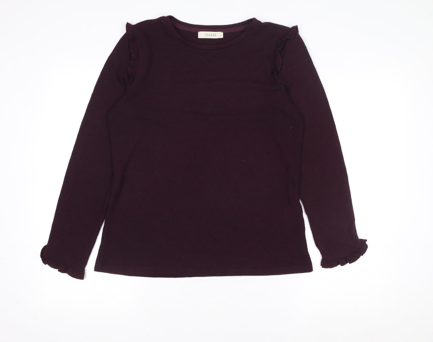 Oasis Women's Purple Ruffle Trim Long Sleeve Viscose Blend Top Size S