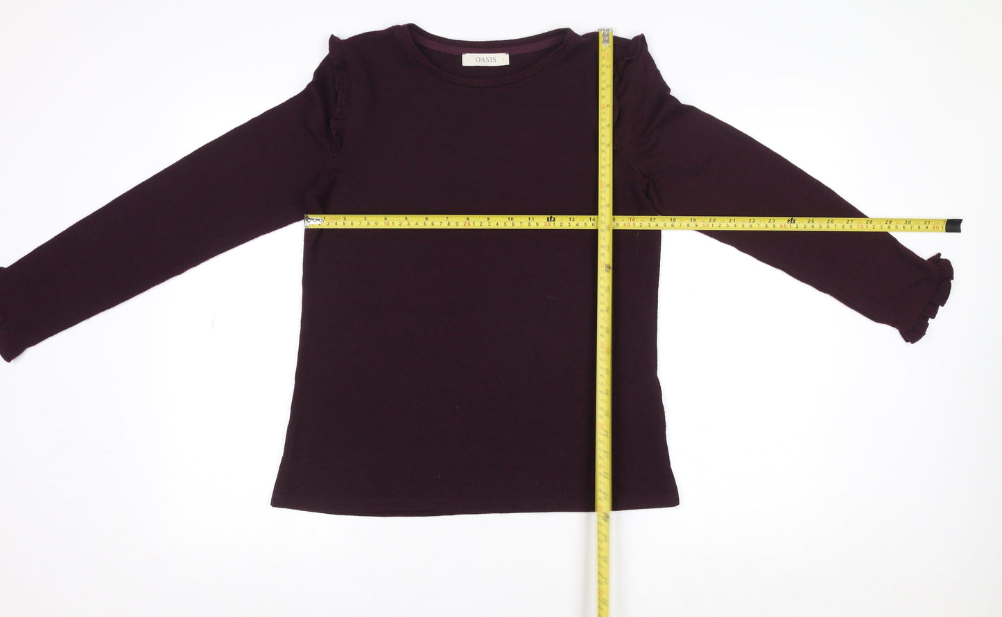 Oasis Women's Purple Ruffle Trim Long Sleeve Viscose Blend Top Size S